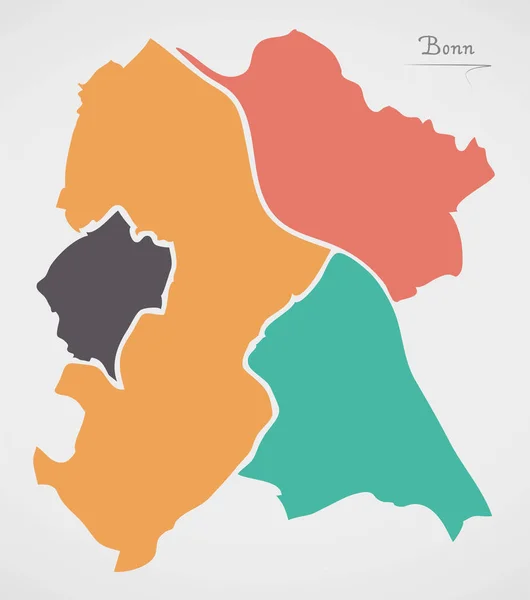 Βόννη Χάρτης με δήμους και σύγχρονα στρογγυλά σχήματα — Διανυσματικό Αρχείο