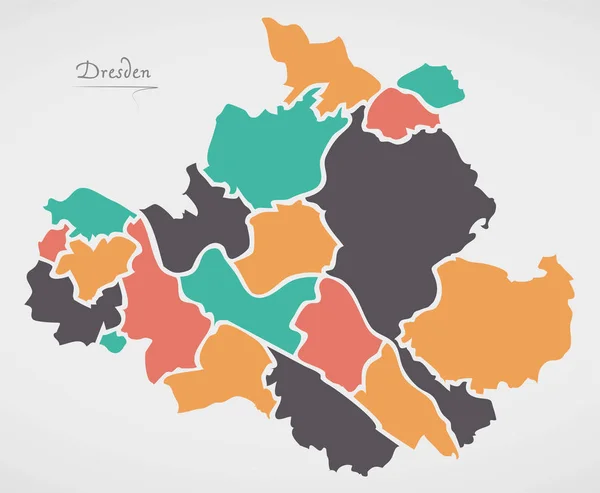 Dresden Mapa com boroughs e formas redondas modernas —  Vetores de Stock