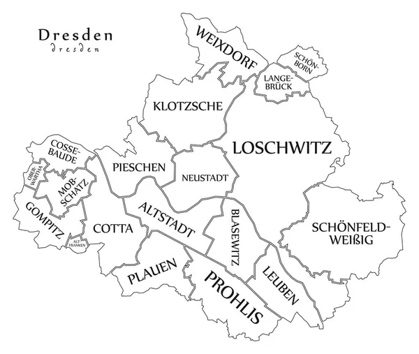 Moderní City mapa - Německo Drážďany město s údaji o interpretovi a obcí — Stockový vektor