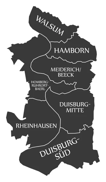 Duisburg şehir haritası Almanya De siyah illüstrasyon etiketli — Stok Vektör