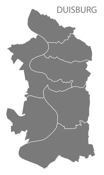 Duisburg mapa de la ciudad con boroughs gris silueta ilustración sha — Vector de stock