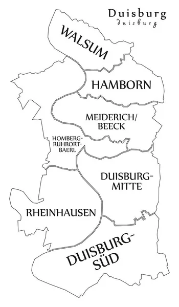 Mapa miasta nowoczesny - Duisburg city Niemcy z gmin i Sikora — Wektor stockowy