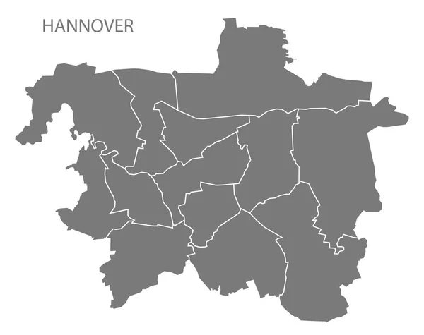 Mapa města Hannover s obcí šedý obrázek silueta sha — Stockový vektor