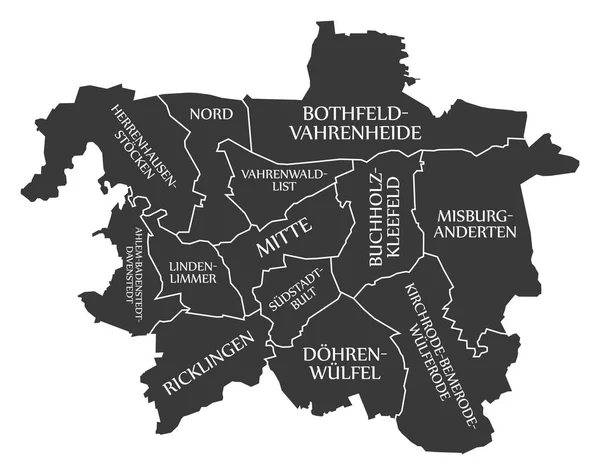 Hannover mapa da cidade Alemanha DE rotulado ilustração preta —  Vetores de Stock