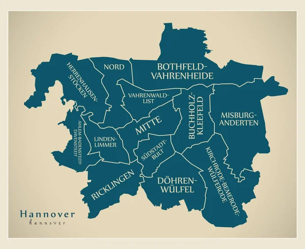 Modern City Map - Hannover city of Germany with boroughs and tit — Stock vektor