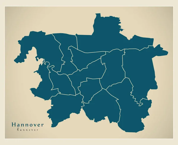 Mapa de la ciudad moderna - Hannover ciudad de Alemania con municipios DE — Archivo Imágenes Vectoriales