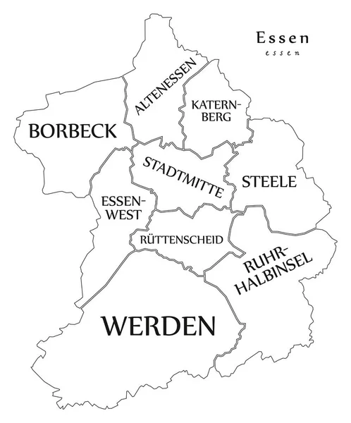 Modern City karta - Essen i Tyskland med boroughs och titlar — Stock vektor