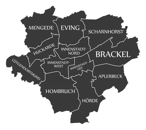 Mapa de la ciudad de Dortmund Alemania Ilustración en negro con etiqueta DE — Archivo Imágenes Vectoriales