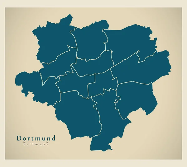 Mapa de la ciudad moderna - Dortmund ciudad de Alemania con los distritos DE — Archivo Imágenes Vectoriales