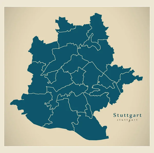 Η σύγχρονη πόλη χάρτη - πόλη Στουτγάρδη της Γερμανίας με δήμους De — Διανυσματικό Αρχείο