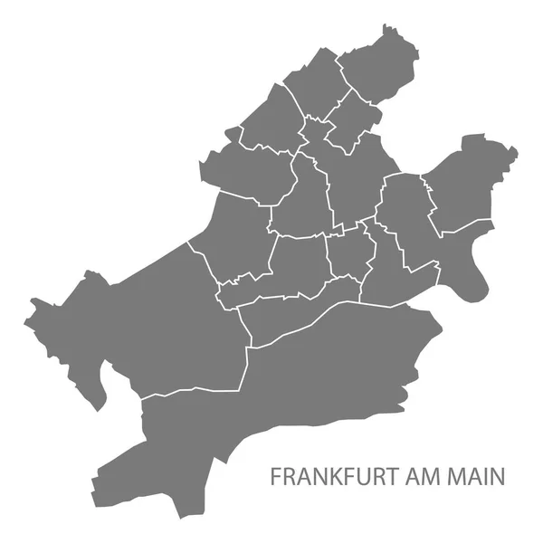 Χάρτης της πόλης Frankfurt am Main με δήμους γκρίζα εικόνα silho — Διανυσματικό Αρχείο