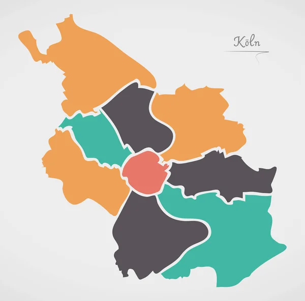 Κολωνία Χάρτης με δήμους και σύγχρονα στρογγυλά σχήματα — Διανυσματικό Αρχείο
