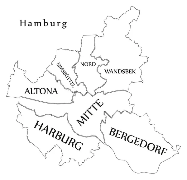 Mapa miasta nowoczesny - miasto Hamburg Niemcy z gmin i tytuł — Wektor stockowy