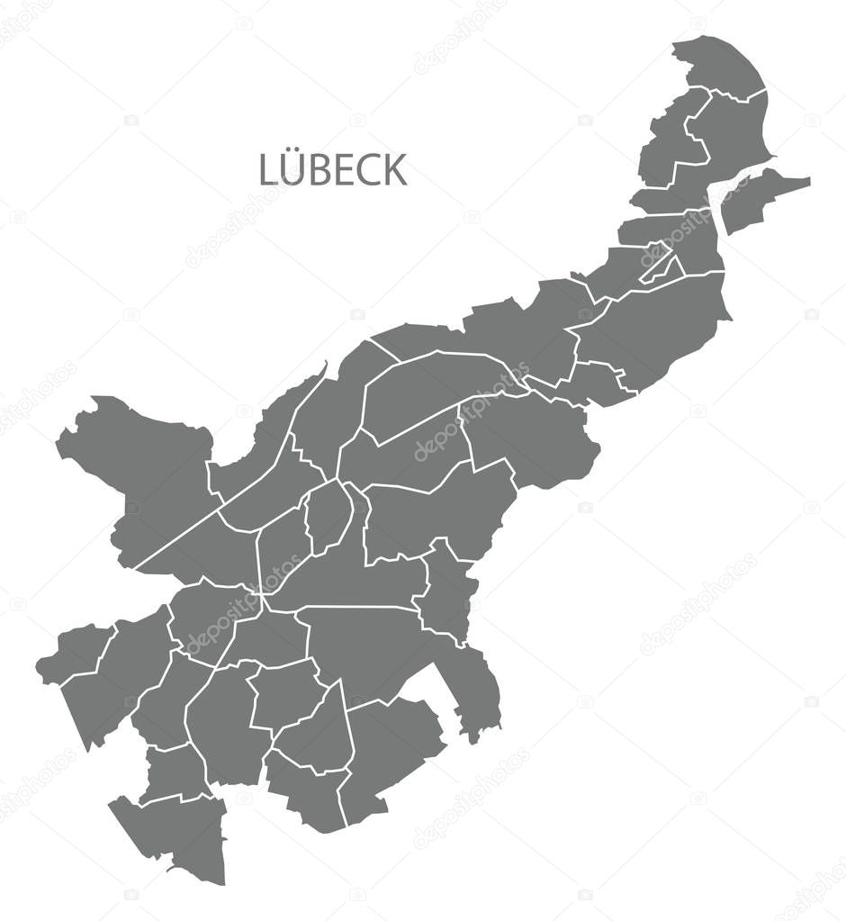 Luebeck city map with boroughs grey illustration silhouette shap