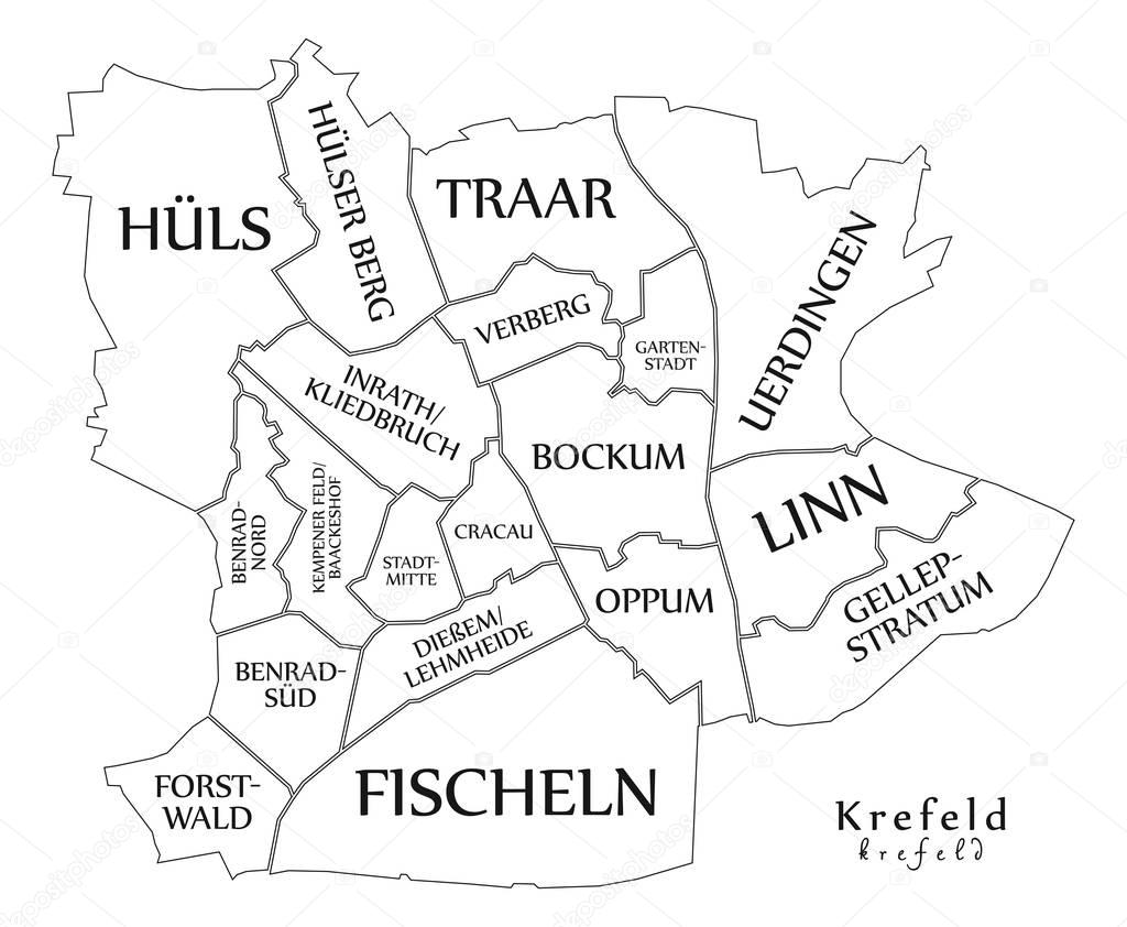 Modern City Map - Krefeld city of Germany with boroughs and titl