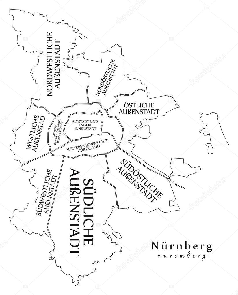 Modern City Map - Nuremberg city of Germany with boroughs and ti