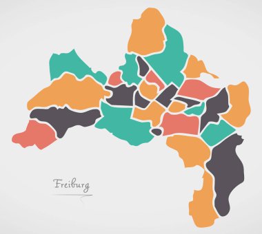 Freiburg Haritası ilçeler ve modern yuvarlak şekiller