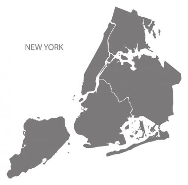 New York şehir haritası ilçeler ile gri illüstrasyon siluet sha
