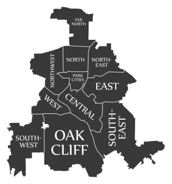 Dallas Texas şehir haritası ABD siyah illüstrasyon etiketli