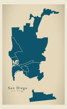 Modern şehir haritası - ilçeler ile ABD'nin San Diego şehir