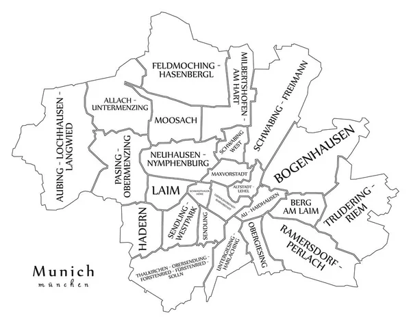 Modern City karta - Munich staden av Tysklandet med boroughs och titel — Stock vektor