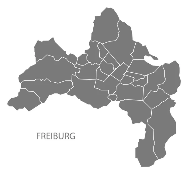 Mapa města Freiburg s obcí šedý obrázek silueta sha — Stockový vektor