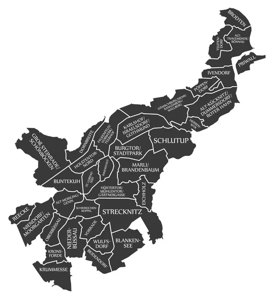 Luebeck carte de la ville Allemagne DE étiqueté illustration noire — Image vectorielle