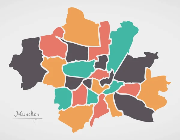 Mapę Monachium z gmin i nowoczesne kształty okrągłe — Wektor stockowy