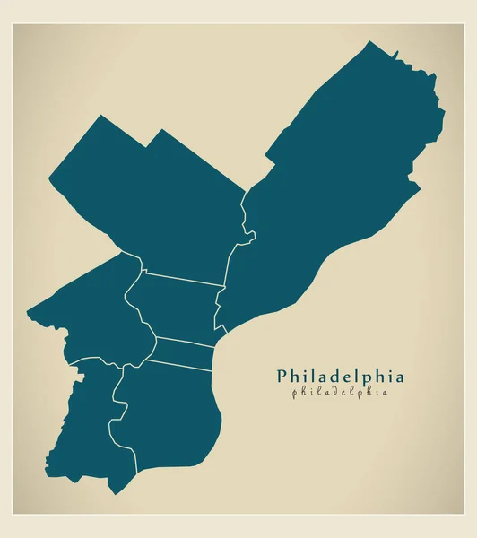 현대 도시 지도-자치 읍 면으로 미국 필라델피아 시 — 스톡 벡터