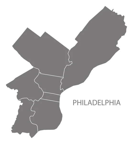 Philadelphia city karta med boroughs grå illustration siluett — Stock vektor