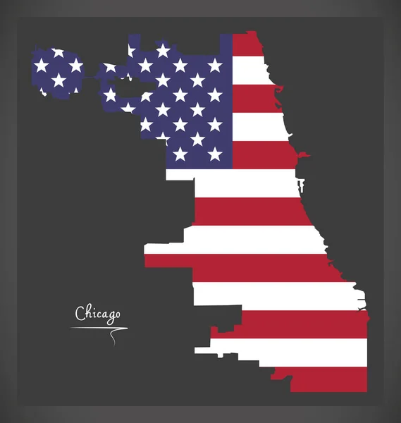 Chicago-Karte mit Abbildung der amerikanischen Nationalflagge — Stockvektor