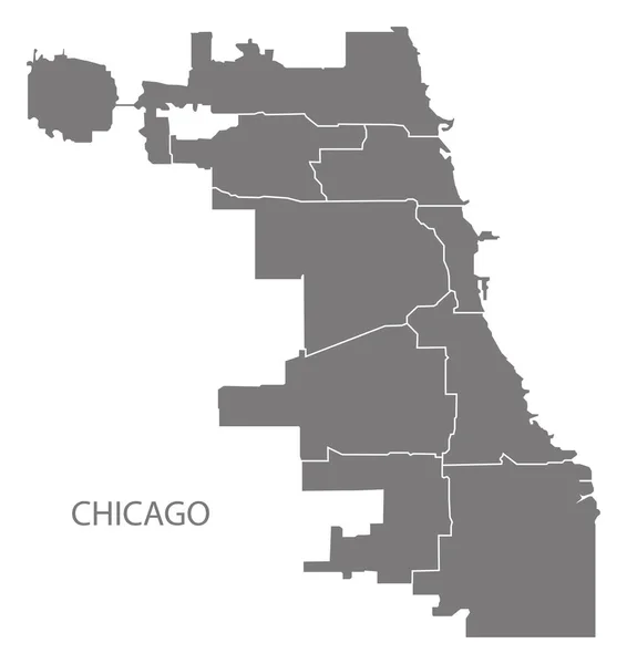 Mapa města Chicago s obcí šedý obrázek silueta shap — Stockový vektor