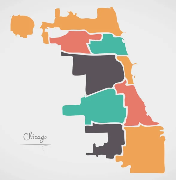 자치 읍 면 및 현대 둥근 모양 시카고 지도 — 스톡 벡터