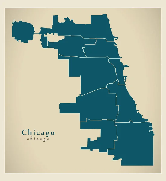 Mapa de la ciudad moderna - Chicago ciudad de los Estados Unidos con distritos — Vector de stock