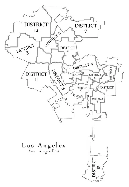 Plattegrond van de moderne stad - Los Angeles stad van de VS met boroughs en — Stockvector