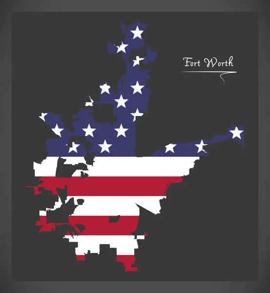 Fort worth texas map mit Abbildung der amerikanischen Nationalflagge — Stockvektor