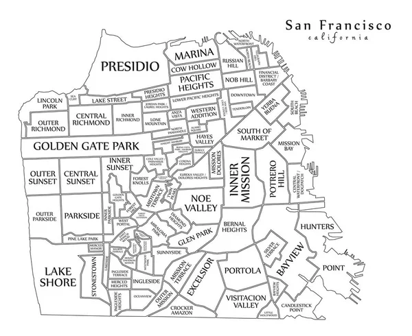 Mapa moderno - Cidade de São Francisco dos EUA — Vetor de Stock