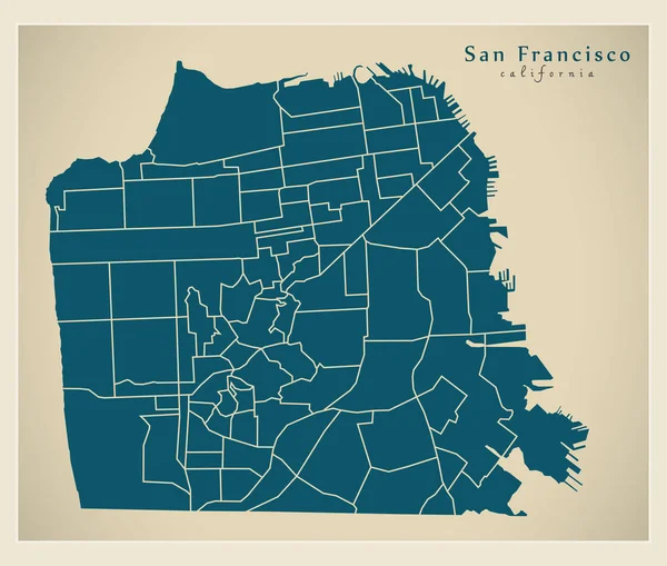 Mappa della città moderna - San Francisco città degli Stati Uniti con il vicinato — Vettoriale Stock