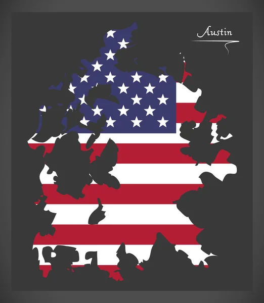 Austin texas stadtplan mit illustration der amerikanischen nationalflagge — Stockvektor