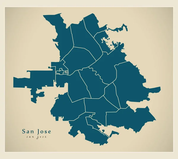 Mappa della città moderna - San Jose città degli Stati Uniti con quartieri — Vettoriale Stock