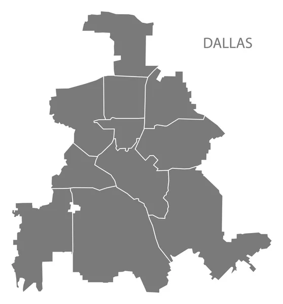 Mapa města Dallas Texas s obcí šedý ilustrace silhouette — Stockový vektor