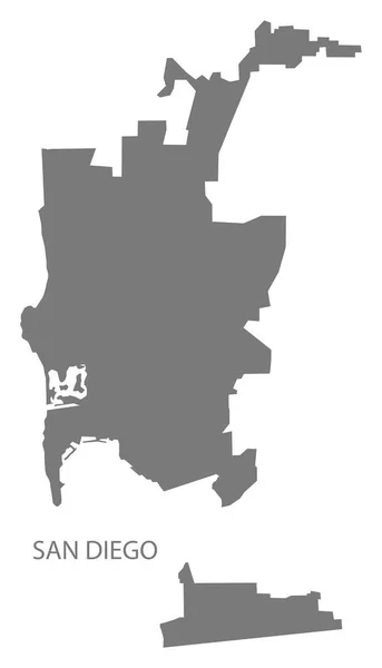 Mappa della città di San Diego con borghi grigio illustrazione silhouette sh — Vettoriale Stock