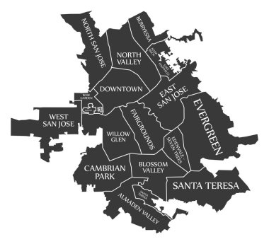 San Jose California şehir haritası ABD siyah illüstrasyon etiketli