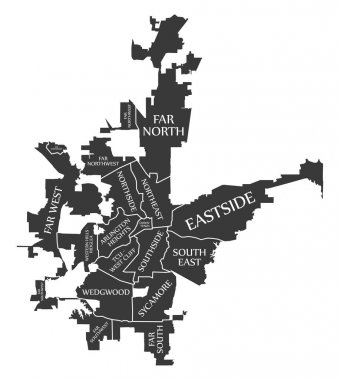 Fort Worth Texas şehir haritası ABD siyah illüstrasyon etiketli