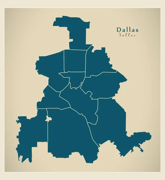 现代城市地图-美国达拉斯得克萨斯城市与自治市镇 — 图库矢量图片
