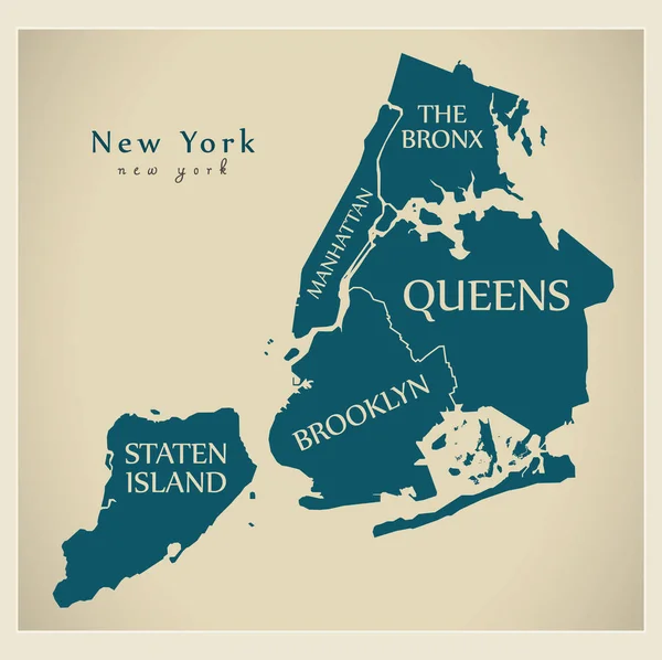 Mapa miasta nowoczesny - miasto Nowy Jork w Usa z gmin i Sikora — Wektor stockowy