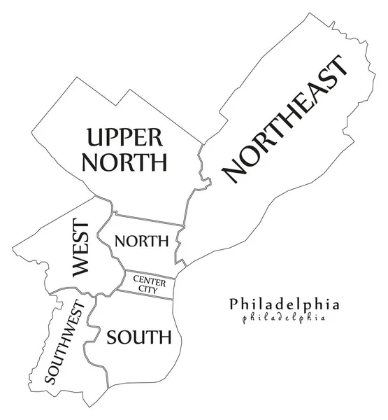 Η σύγχρονη πόλη χάρτη - πόλη Φιλαδέλφεια των ΗΠΑ με δήμους και — Διανυσματικό Αρχείο