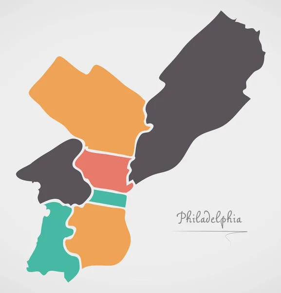 Philadelphia Haritası ilçeler ve modern yuvarlak şekiller — Stok Vektör