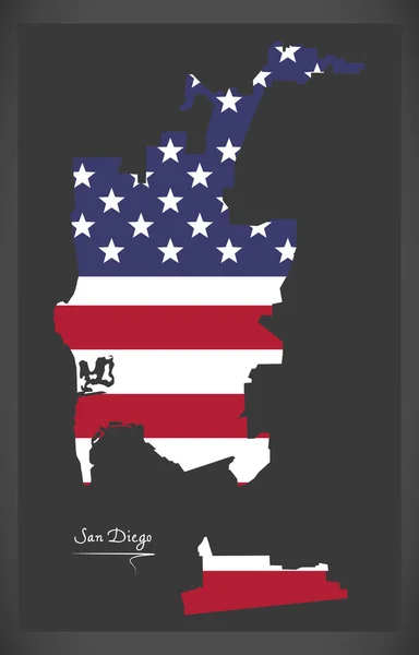 San diego map mit Abbildung der amerikanischen Nationalflagge — Stockvektor