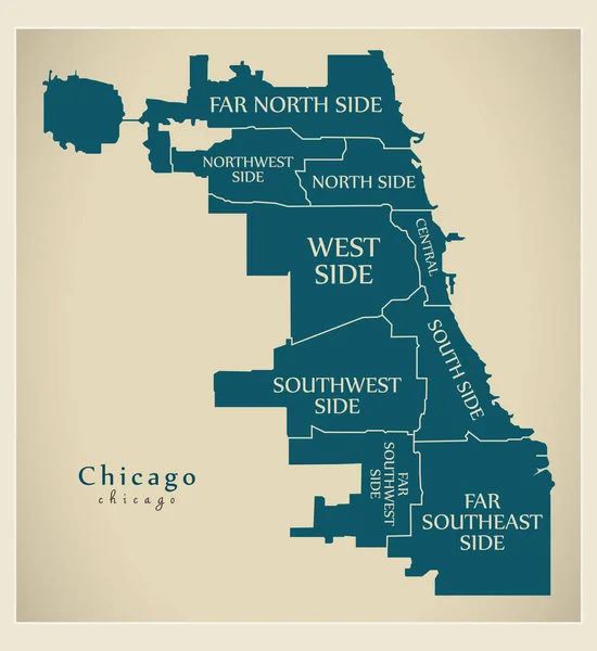 Moderní City mapa - město Chicago v USA s obcí a tituly — Stockový vektor